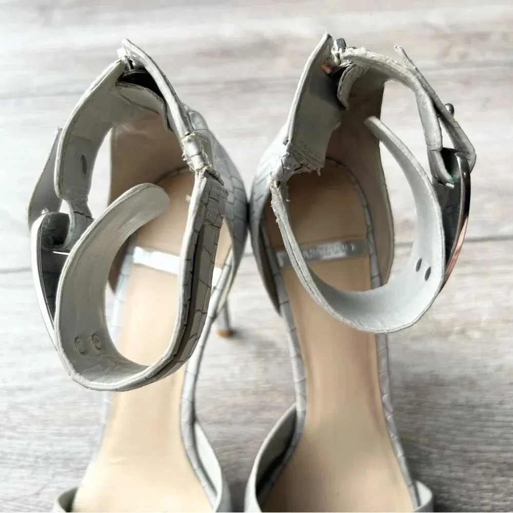 GUESS by Marciano Silver Croc Print Stiletto Heels All Leather